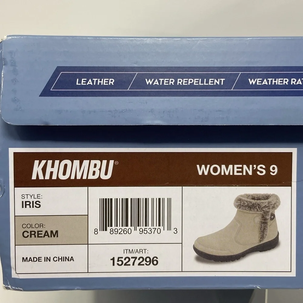 NTW Khombu “Iris” Ankle Winter Boots Cream Genuine Suede Faux Fur Lining